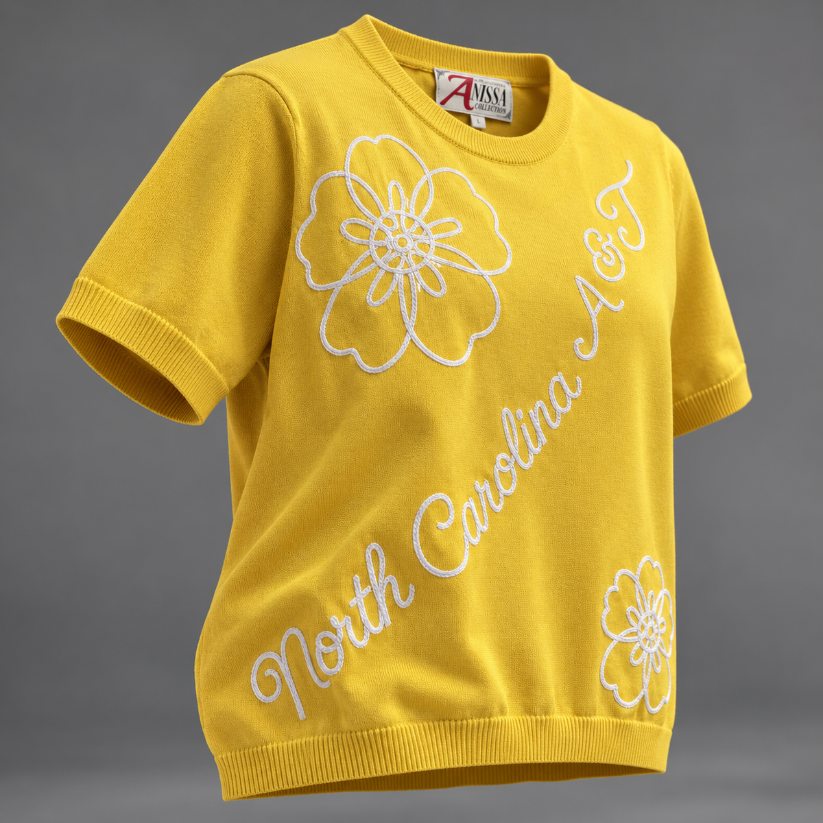 A&T Yellow Flower Short Sleeve Knit Top (Anissa Collection)